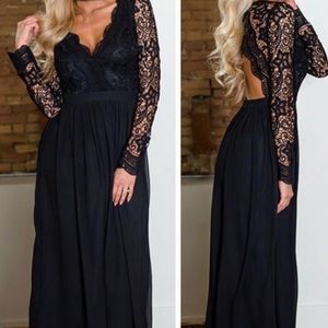 NWT chiffon and lace open back lace maxi dress
